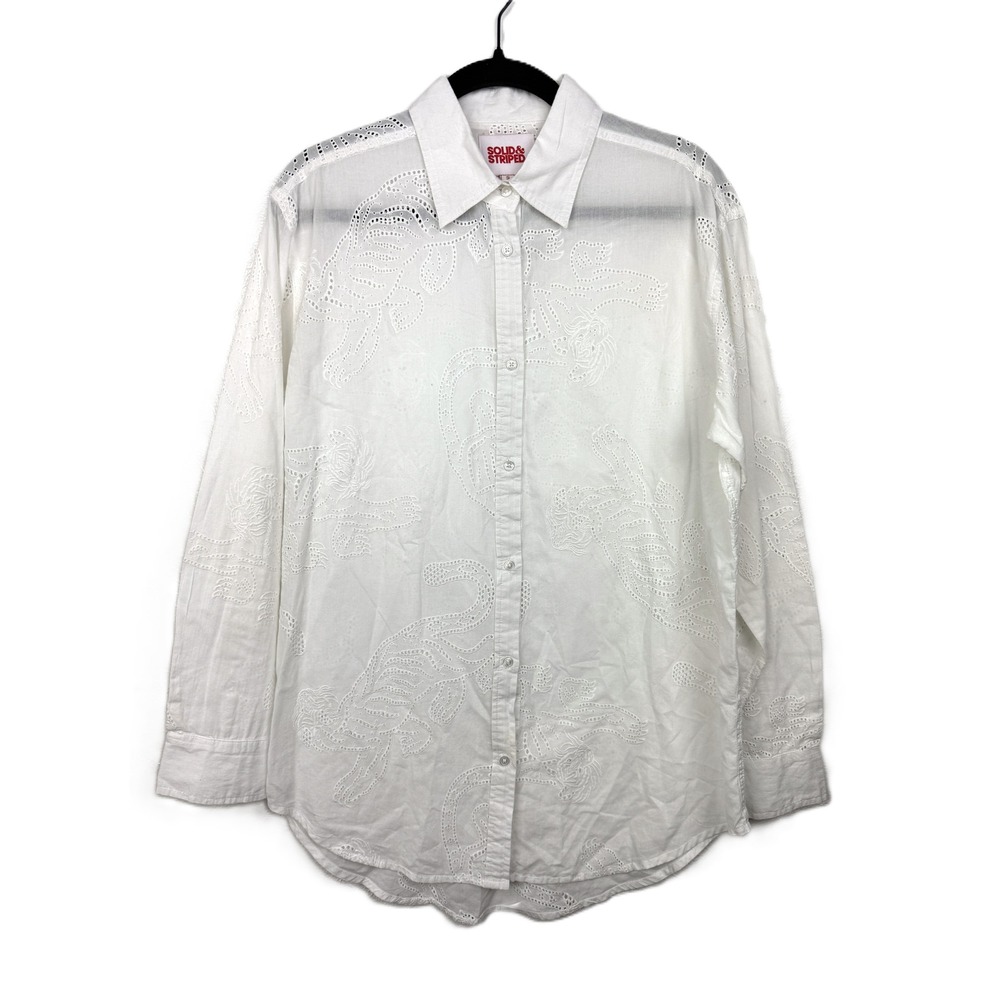 Solid & Striped Tiger Eyelet Embroidered Shirt White Cotton Small